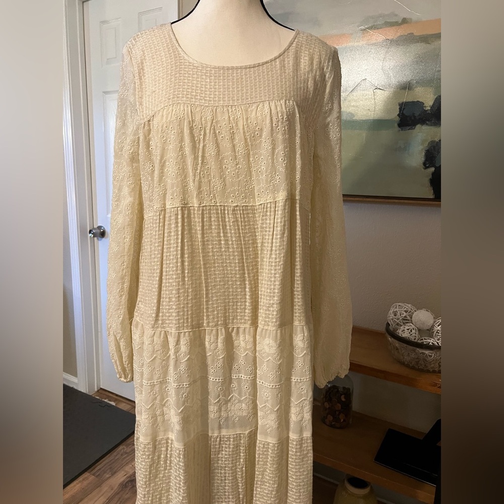 Free People Gemma Eyelet Lace Midi Dress XS Cream Cottage Core Prairie Romantic - Picture 4 of 16
